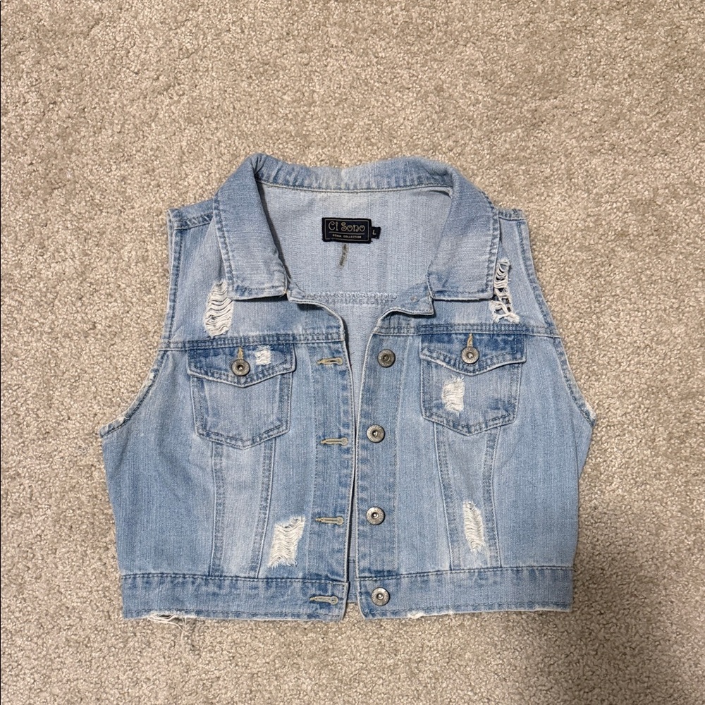 Ci Sono Light Wash Distressed Denim Vest
